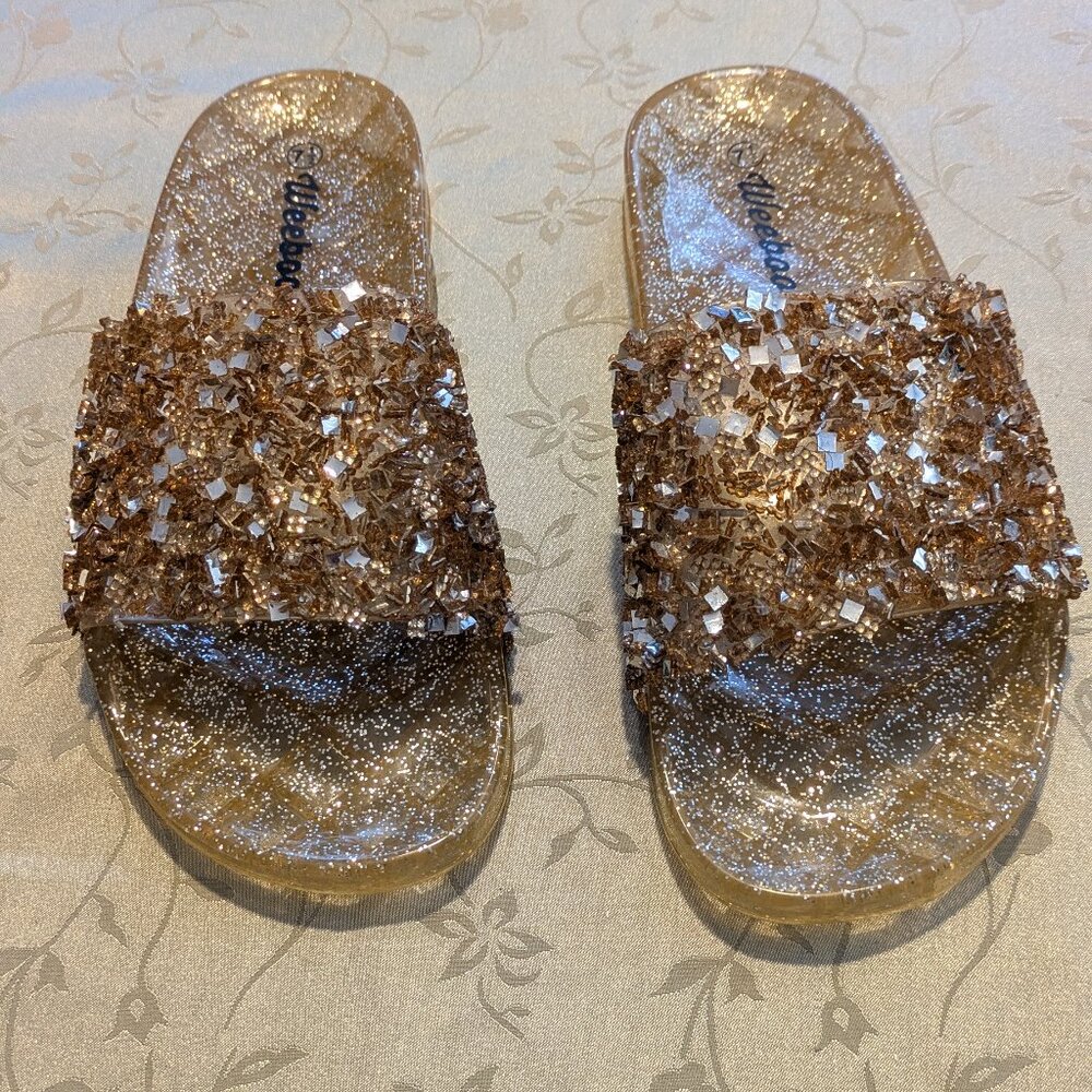 Weeboo sparkle gold bling women's jelly slides size 7.5